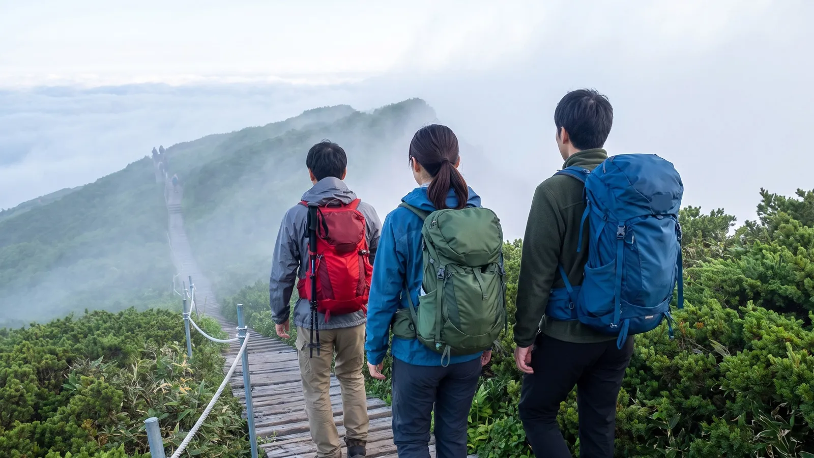 大山の稜線を歩く登山者。DAISENは国立公園大山を舞台にAI活用を実践している。